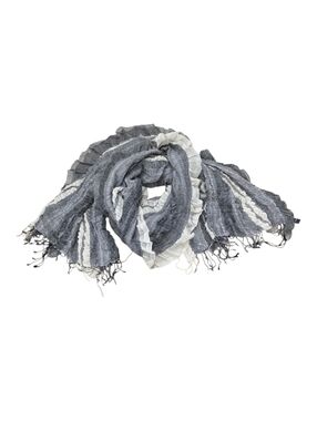 Dimri Gray & White Lightweight Ruffled Crinkle Wool Scarf